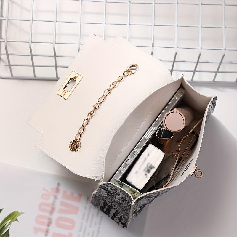 Snakeskin Pattern Chain Crossbody Bag PU Leather Satchel Purse