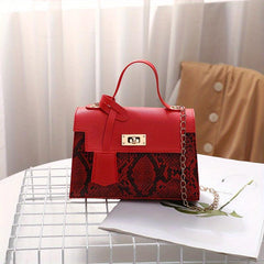 Snakeskin Pattern Chain Crossbody Bag PU Leather Satchel Purse