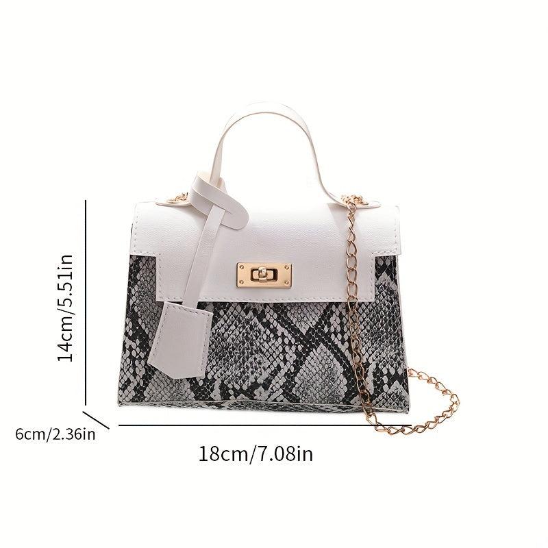 Snakeskin Pattern Chain Crossbody Bag PU Leather Satchel Purse
