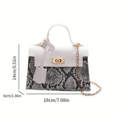 Snakeskin Pattern Chain Crossbody Bag PU Leather Satchel Purse
