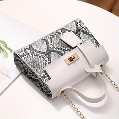 Snakeskin Pattern Chain Crossbody Bag PU Leather Satchel Purse
