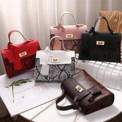 Snakeskin Pattern Chain Crossbody Bag PU Leather Satchel Purse