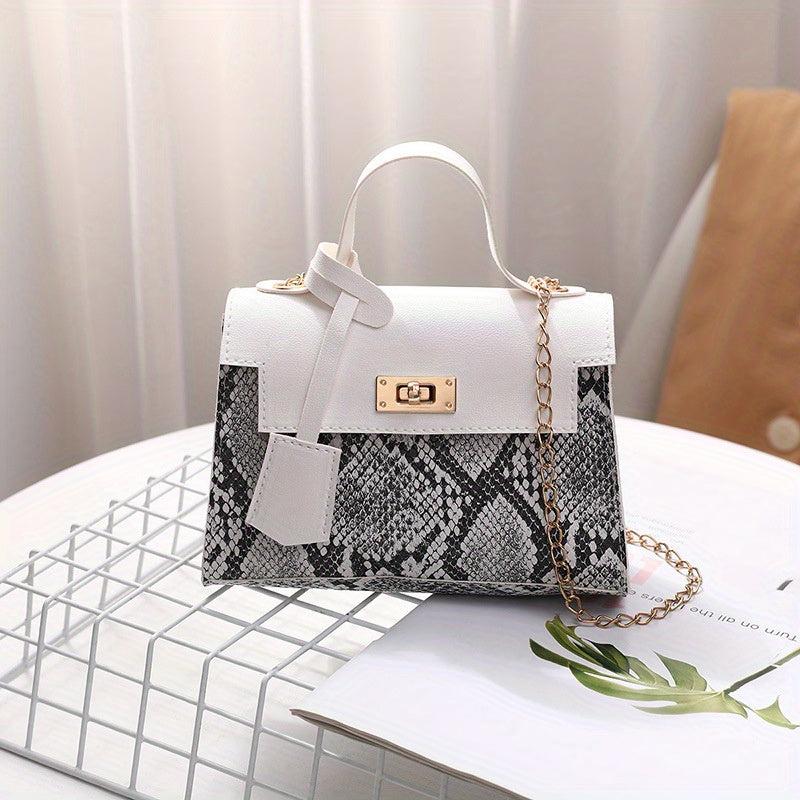 Snakeskin Pattern Chain Crossbody Bag PU Leather Satchel Purse