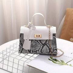 Snakeskin Pattern Chain Crossbody Bag PU Leather Satchel Purse