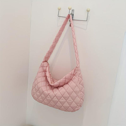 Argyle Pattern Shoulder Bag Quilted Crossbody Bag Large Capacity