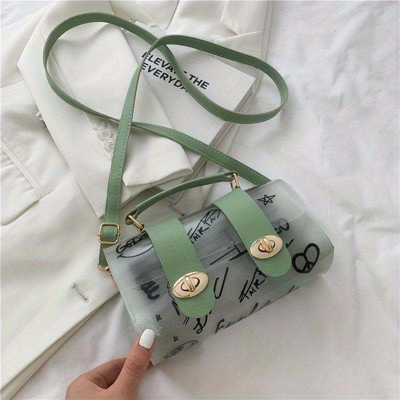 Clear PVC Casual Shoulder Bag Graffiti Print Handbag