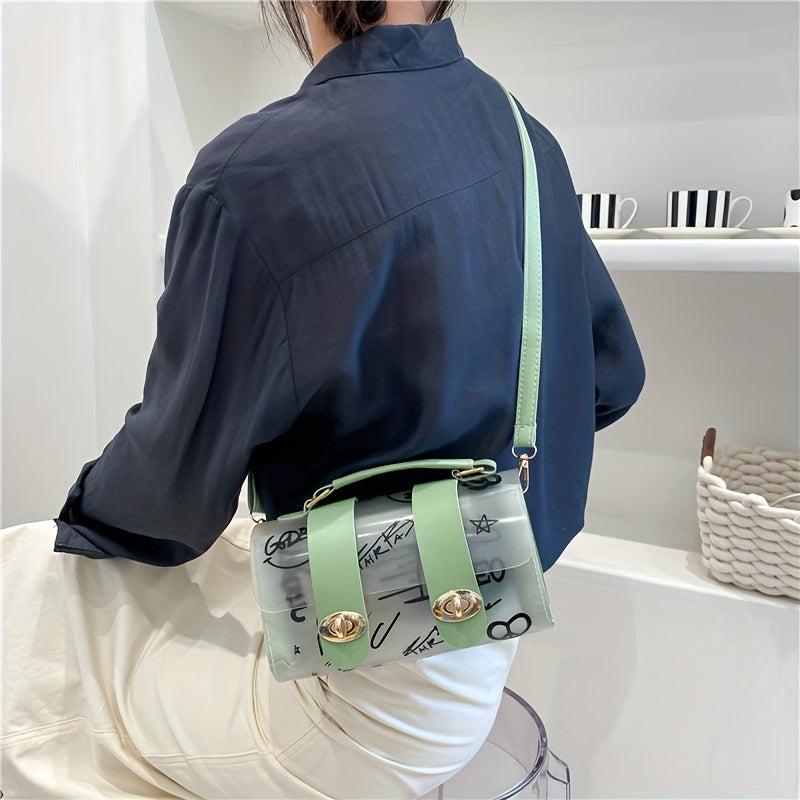 Clear PVC Casual Shoulder Bag Graffiti Print Handbag