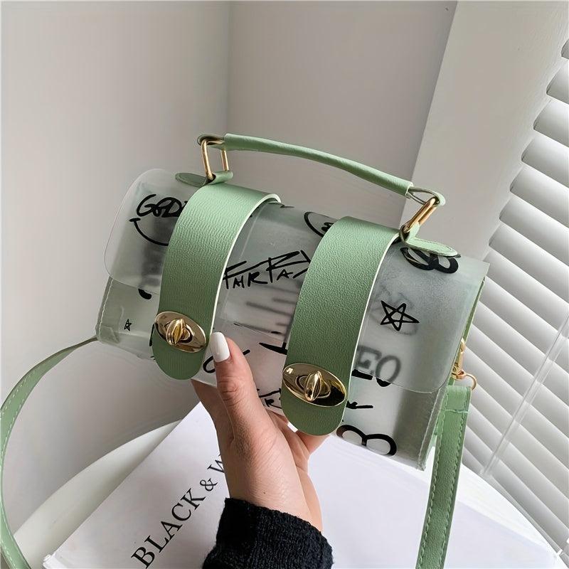 Clear PVC Casual Shoulder Bag Graffiti Print Handbag