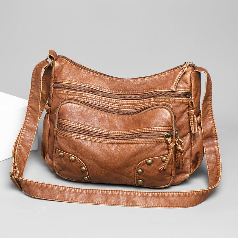 Studded Decor Crossbody Bag Retro Style Shoulder Bag PU Leather