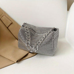 Glitter Rhinestone Underarm Bag Zipper Stylish Chain Strap Crossbody Bag