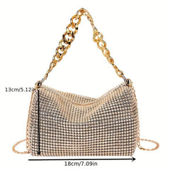Glitter Rhinestone Underarm Bag Zipper Stylish Chain Strap Crossbody Bag
