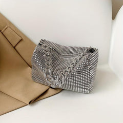 Glitter Rhinestone Underarm Bag Zipper Stylish Chain Strap Crossbody Bag