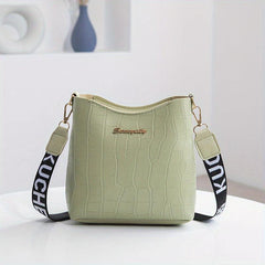 Crocodile Pattern Bucket Bag Wide Strap Shoulder Bag Women's Crossbody Purse