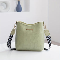 Crocodile Pattern Bucket Bag Wide Strap Shoulder Bag Women's Crossbody Purse