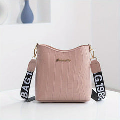 Crocodile Pattern Bucket Bag Wide Strap Shoulder Bag Women's Crossbody Purse