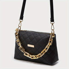 Argyle Quilted Crossbody Bag Chain Decor Square Purse Women's PU Leather Handbag