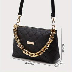 Argyle Quilted Crossbody Bag Chain Decor Square Purse Women's PU Leather Handbag