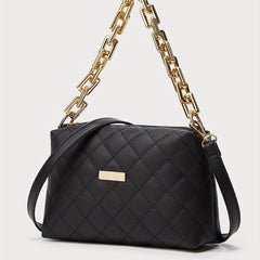Argyle Quilted Crossbody Bag Chain Decor Square Purse Women's PU Leather Handbag