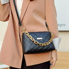 Argyle Quilted Crossbody Bag Chain Decor Square Purse Women's PU Leather Handbag