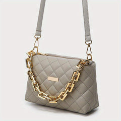 Argyle Quilted Crossbody Bag Chain Decor Square Purse Women's PU Leather Handbag