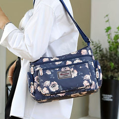 Large Capacity Zipper Bag Full Print Crossbody Bag Nylon Stylish Shoulder Bag