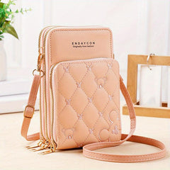 Heart Embroidery Vertical Wallet Mini Zipper Around Crossbody Purse