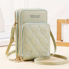 Heart Embroidery Vertical Wallet Mini Zipper Around Crossbody Purse