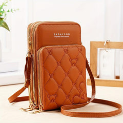 Heart Embroidery Vertical Wallet Mini Zipper Around Crossbody Purse