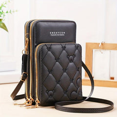 Heart Embroidery Vertical Wallet Mini Zipper Around Crossbody Purse