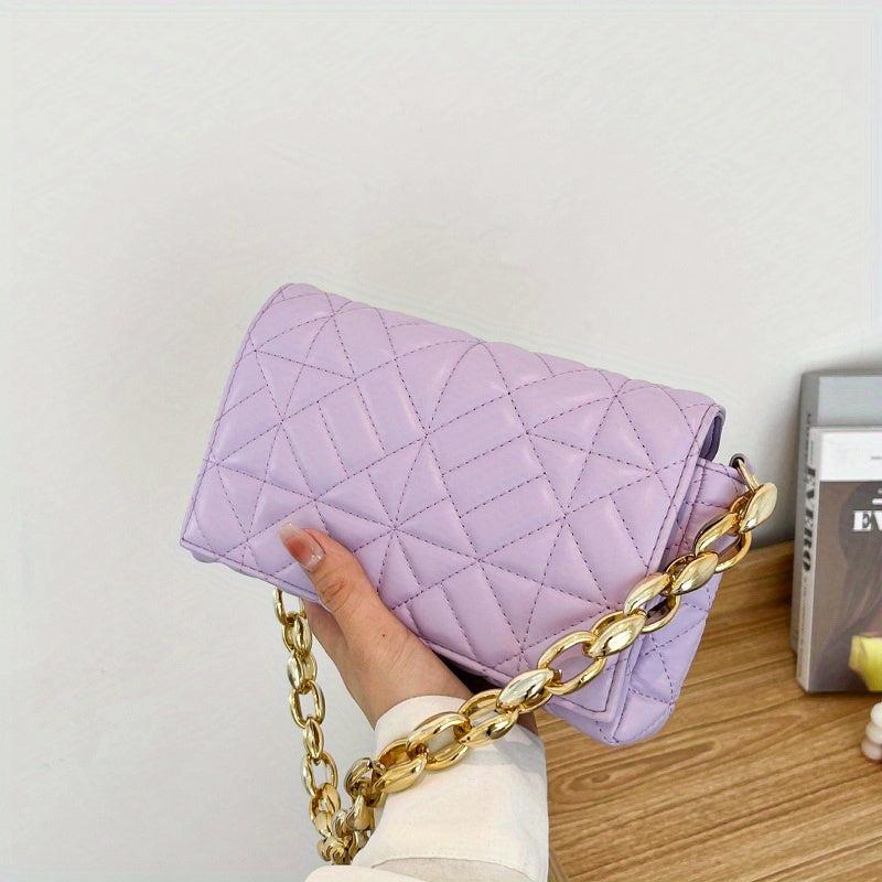 Quilted Crossbody Bag Chain Shoulder Bag Women's Square Flap Purse Handbag