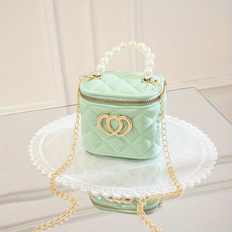 Embossed Heart Shoulder Bag with Faux Pearl Handle