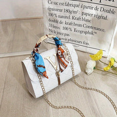 Women's Square Shoulder Bag with Scarf Decor