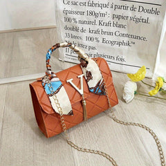 Women's Square Shoulder Bag with Scarf Decor