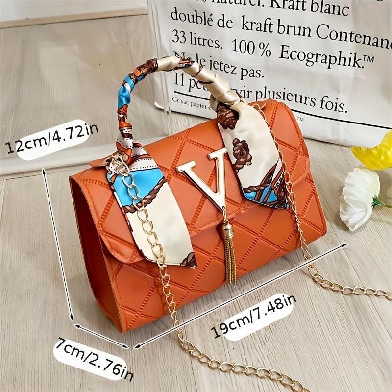 Women's Square Shoulder Bag with Scarf Decor