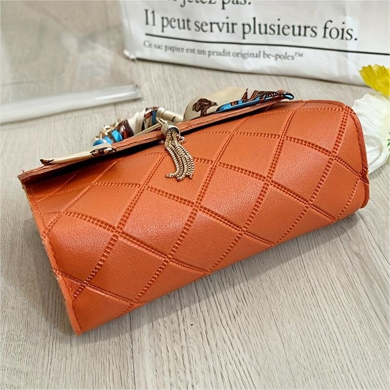 Women's Square Shoulder Bag with Scarf Decor