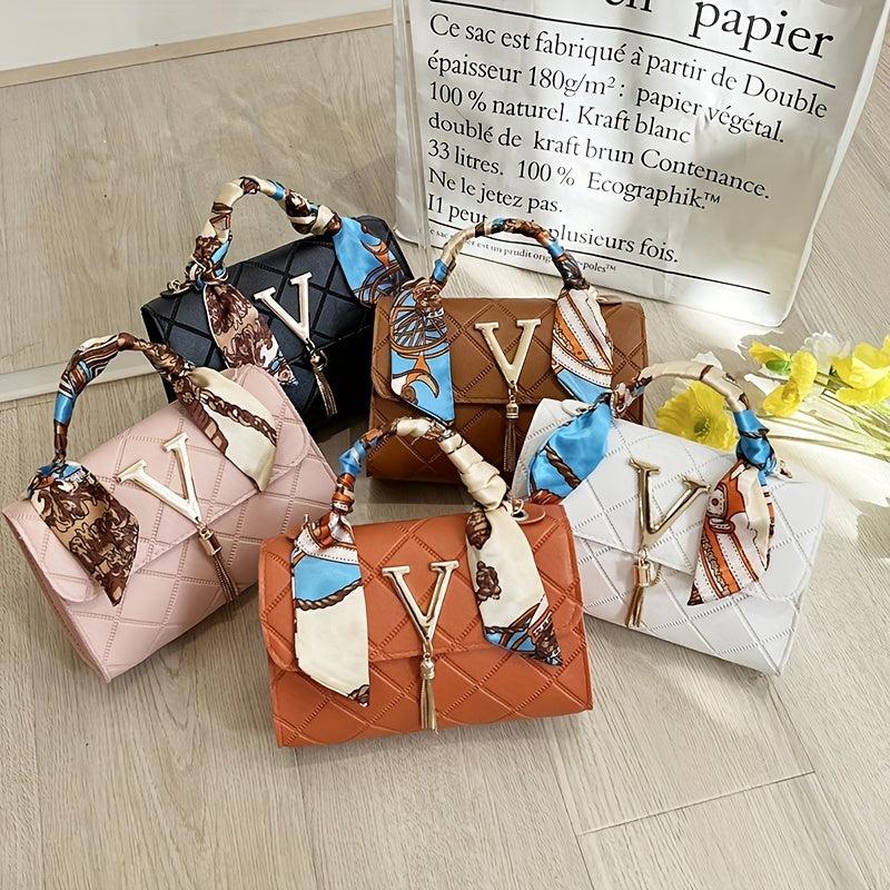 Women's Square Shoulder Bag with Scarf Decor