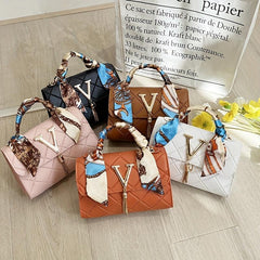 Women's Square Shoulder Bag with Scarf Decor