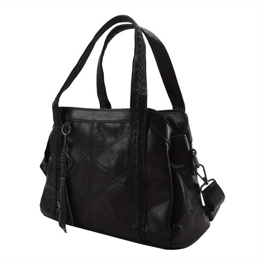 Women's PU Leather Satchel Purse with Tassel Pendant