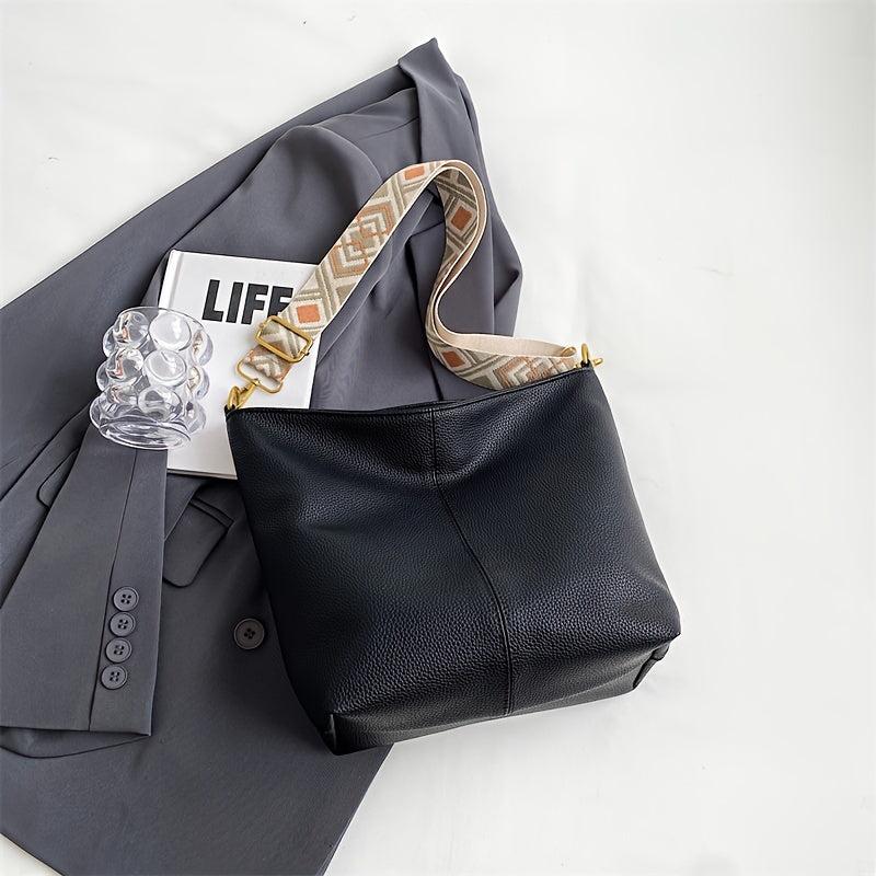 Wide Strap Crossbody Bag PU Leather Classic Shoulder Bag