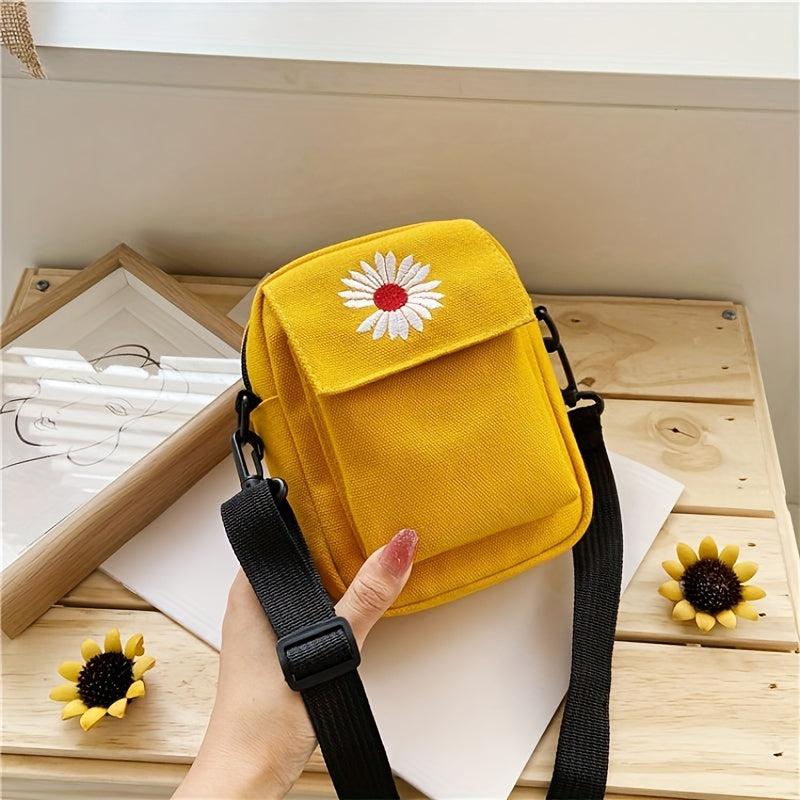 Daisy Embroidery Crossbody Bag Mini Phone Purse