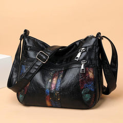 Flower Embossed Crossbody Bag Soft Leather Shoulder Purse