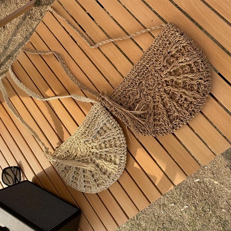 Boho Style Straw Crossbody Bag Hollow Out Purses