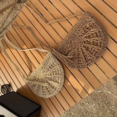 Boho Style Straw Crossbody Bag Hollow Out Purses