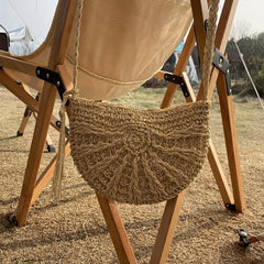 Boho Style Straw Crossbody Bag Hollow Out Purses