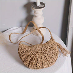 Boho Style Straw Crossbody Bag Hollow Out Purses