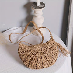 Boho Style Straw Crossbody Bag Hollow Out Purses