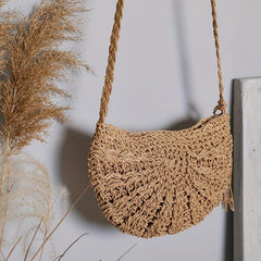 Boho Style Straw Crossbody Bag Hollow Out Purses