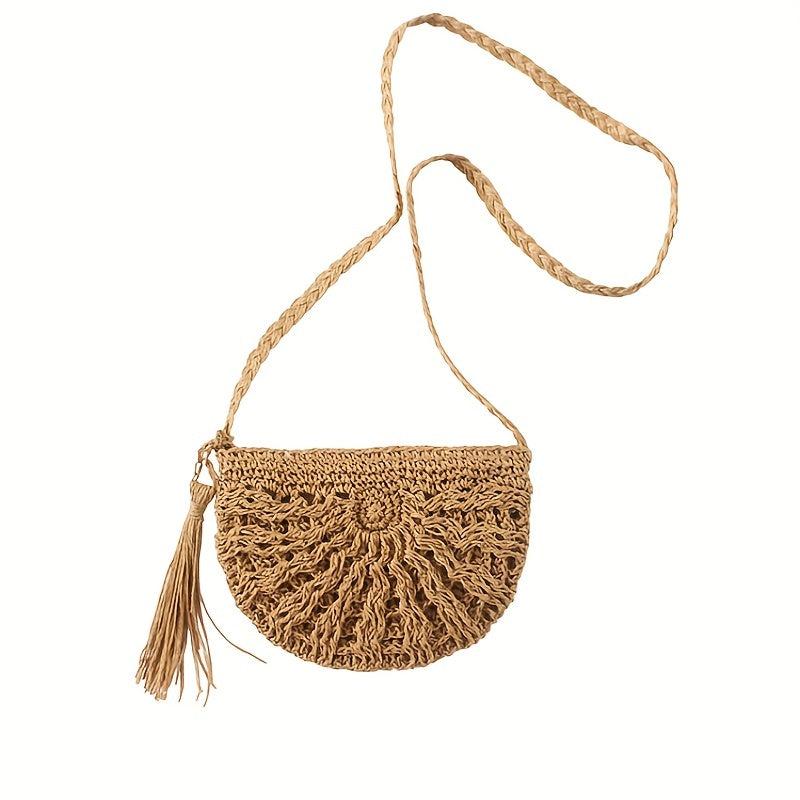 Boho Style Straw Crossbody Bag Hollow Out Purses