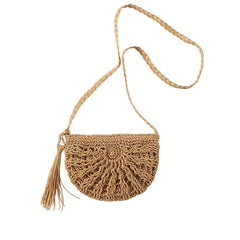 Boho Style Straw Crossbody Bag Hollow Out Purses
