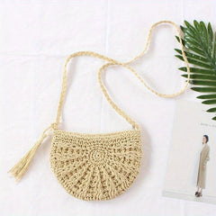 Boho Style Straw Crossbody Bag Hollow Out Purses